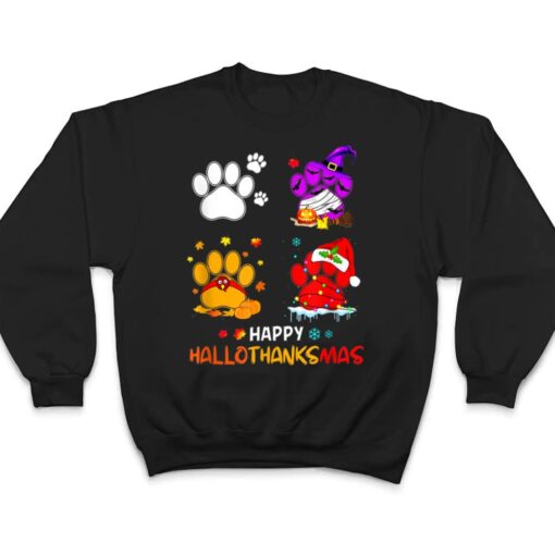 Happy Hallothanksmas Cute Paw Dogs And Pumpkin Turkey T Shirt