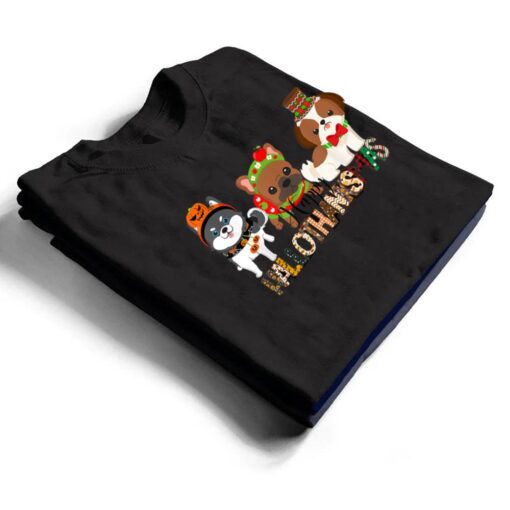 Happy Hallothanksmas Dogs Halloween Thanksgiving Christmas T Shirt