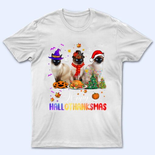 Happy Hallothanksmas Siamese Cat Halloween Thanksgiving T Shirt