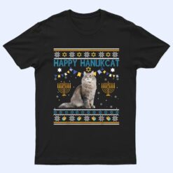 Happy Hanukcat Ugly Hanukkah Sweater Cat Chanukah Jewish T Shirt