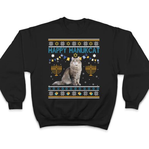 Happy Hanukcat Ugly Hanukkah Sweater Cat Chanukah Jewish T Shirt