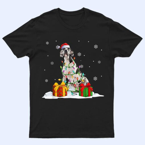 Harlequin Great Dane Christmas Tree Lights Xmas Pajama Dogs T Shirt