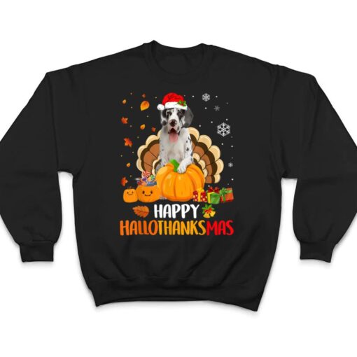 Harlequin Great Dane Dog Halloween Xmas Happy Hallothanksmas T Shirt