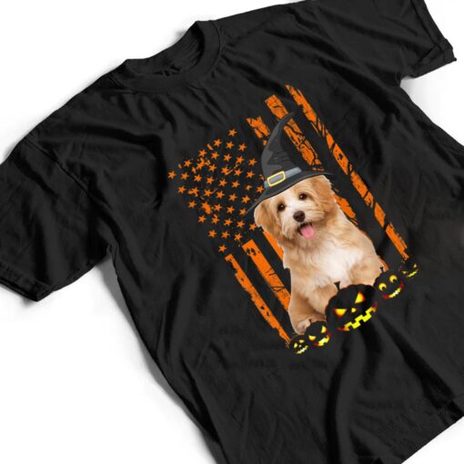 Havanese Dog Pumpkin American Flag Vintage Halloween Witch T Shirt