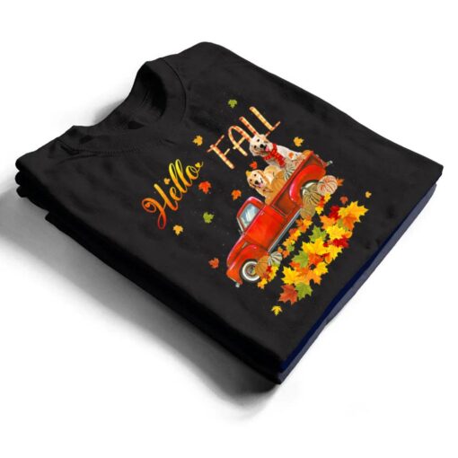 Hello Fall Golden Retriever Leaf Autumn Red Truck Dog Lover T Shirt