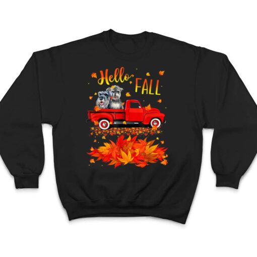 Hello Fall Schnauzer Leaf Autumn Red Truck Dog Lover T Shirt