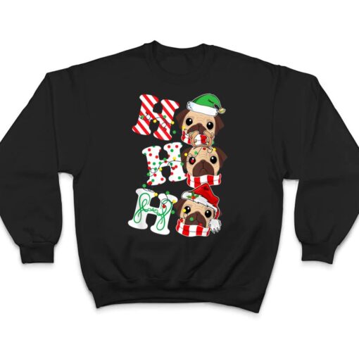 Ho Ho Ho Pug Dog Lights Santa Hat reindeer ELF Christmas T Shirt