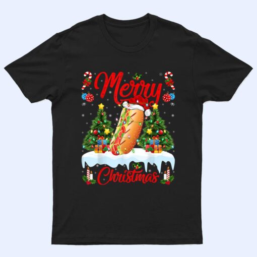 Hot Dog Fast Food Lover Lighting Santa Hat Hot Dog Christmas T Shirt