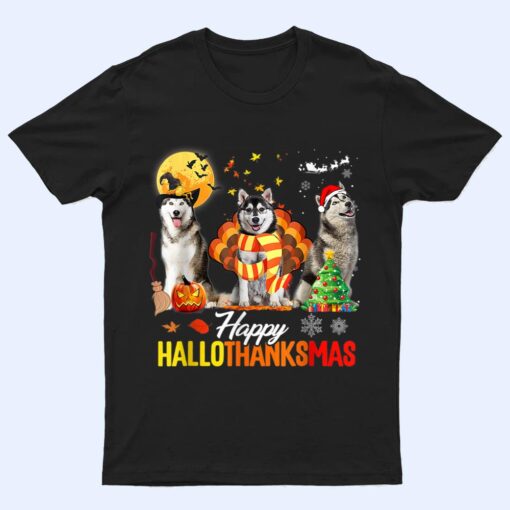 Husky Dog Happy Hallothanksmas Halloween Thanksgiving Xmas T Shirt