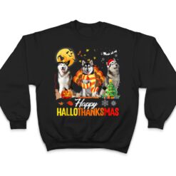 Husky Dog Happy Hallothanksmas Halloween Thanksgiving Xmas T Shirt - Dream Art Europa