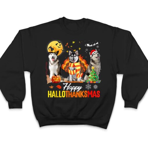 Husky Dog Happy Hallothanksmas Halloween Thanksgiving Xmas T Shirt