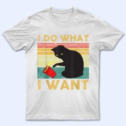 I Do What I Want Cat Coffee Black Cat Red Cup Funny Graphic T Shirt