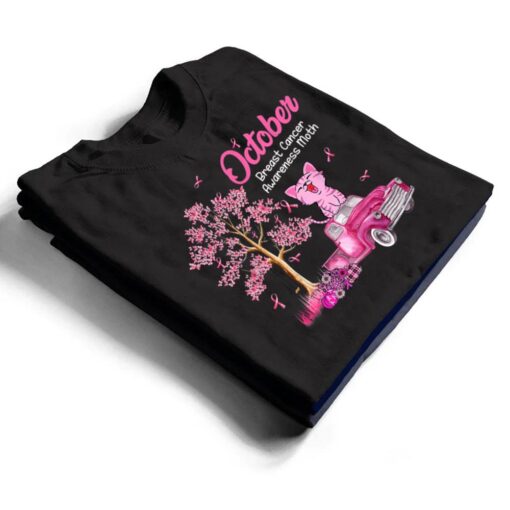 In October We Wear Pink Pumpkin Cat Breast Cancer Awareness_1 T Shirt