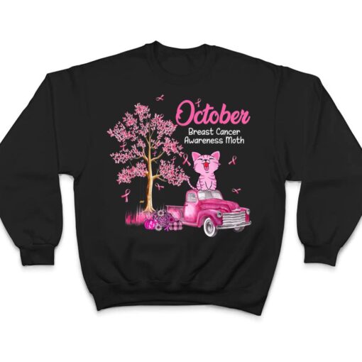 In October We Wear Pink Pumpkin Cat Breast Cancer Awareness_1 T Shirt