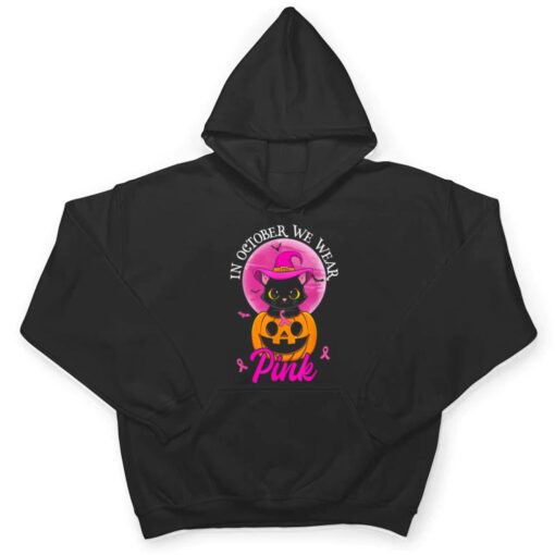 In October We Wear Pink Witch Cat Halloween Breast Cancer T Shirt