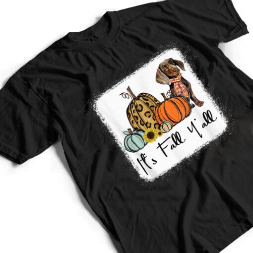 It's Fall Y'all Yellow Dachshund Dog Leopard Pumpkin Falling T Shirt