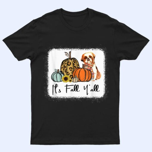 It's Fall Y'all Yellow Shih Tzu Dog Leopard Pumpkin Falling T Shirt