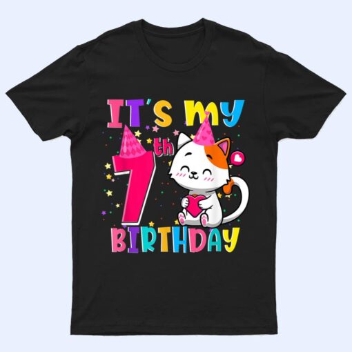 It's My 7th Birthday Gifts 7 Year Old Girl Funny Cat Lover T Shirt