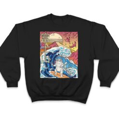 Japanese wave surfing Cat Art Japanese Mount fuji Sunset T Shirt - Dream Art Europa