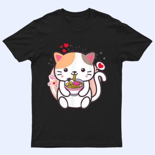 Kawaii Cat Ramen Anime Japanese Food Girls Official Teenager T Shirt