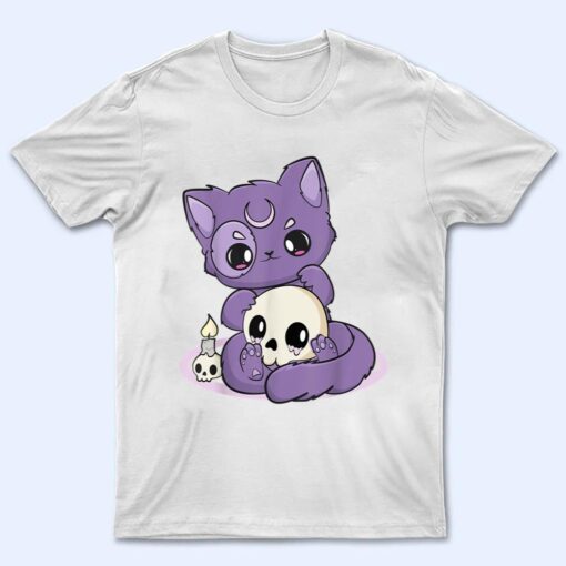 Kawaii Pastel Goth Cute Creepy Black Cat And Skull Anime Nu T Shirt