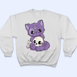 Kawaii Pastel Goth Cute Creepy Black Cat And Skull Anime Nu T Shirt - Dream Art Europa