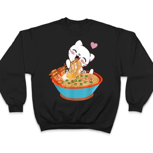 Kawaii Ramen Cat Eating Food Anime Japanese Gift T Shirt