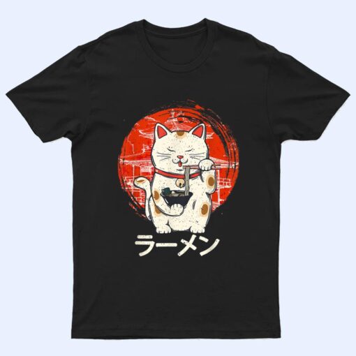 Kawaii Ramen Neko Retro Cat Japanese Noodle Anime Girls Teen T Shirt