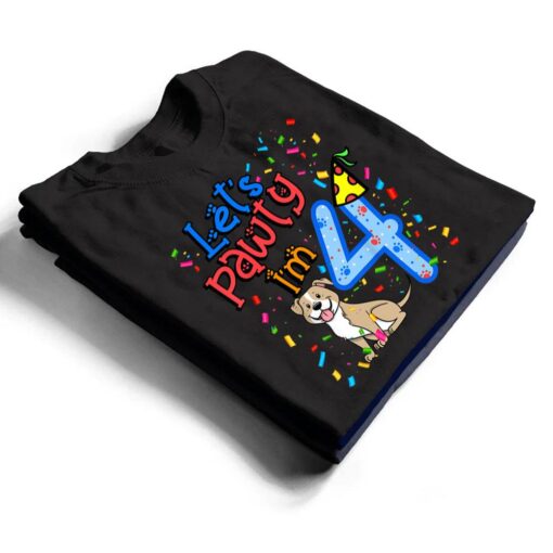 Kids 4th Birthday Boy Dogs let's pawty i'm 4 year old puppy T Shirt