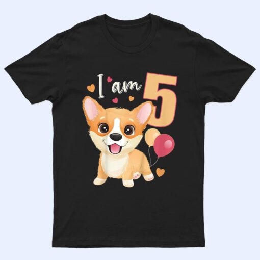 Kids 5 Years old 5 birthday outfit Boy girl Corgi Dog T Shirt