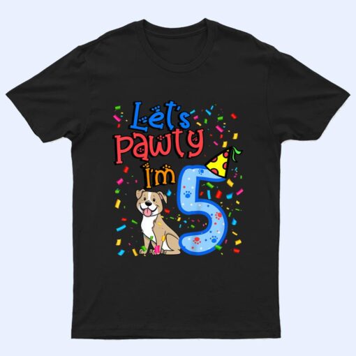 Kids 5th Birthday Boy Dogs let's pawty i'm 5 year old puppy T Shirt