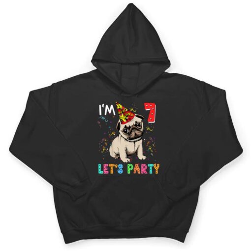 Kids 7 Year Old Gifts 7th Birthday Boys Let's Party Pug Dog T Shirt