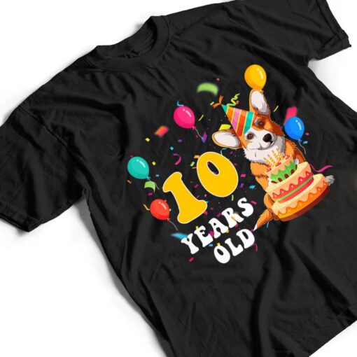 Kids Cute 10 Years Old Corgi Dog Lover 10th Birthday Party T Shirt