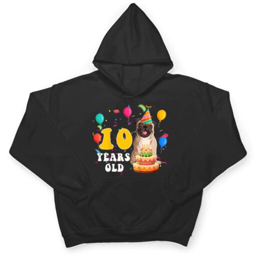 Kids Cute 10 Years Old Pug Dog Lover 10th Birthday Party T Shirt