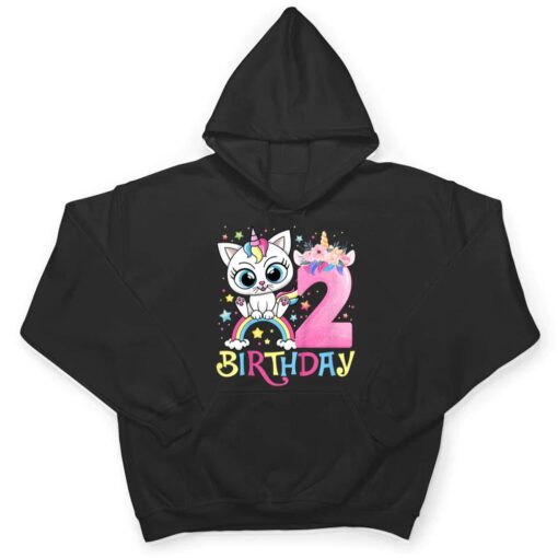 Kids Cute Cat Unicorn Face Floral 2 Year Old 2nd Birthday Girls T Shirt