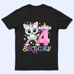 Kids Cute Cat Unicorn Face Floral 4 Year Old 4th Birthday Girls T Shirt