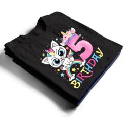 Kids Cute Cat Unicorn Face Floral 5 Year Old 5th Birthday Girls T Shirt - Dream Art Europa