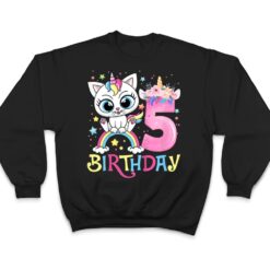 Kids Cute Cat Unicorn Face Floral 5 Year Old 5th Birthday Girls T Shirt - Dream Art Europa