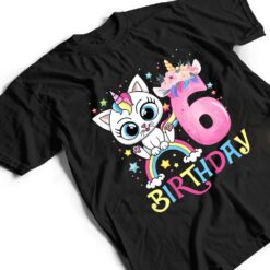 Kids Cute Cat Unicorn Face Floral 6 Year Old 6th Birthday Girls T Shirt - Dream Art Europa