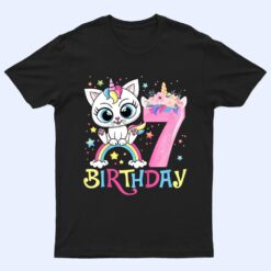 Kids Cute Cat Unicorn Face Floral 7 Year Old 7th Birthday Girls T Shirt