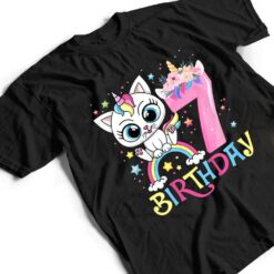 Kids Cute Cat Unicorn Face Floral 7 Year Old 7th Birthday Girls T Shirt - Dream Art Europa