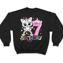 Kids Cute Cat Unicorn Face Floral 7 Year Old 7th Birthday Girls T Shirt - Dream Art Europa