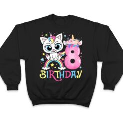 Kids Cute Cat Unicorn Face Floral 8 Year Old 8th Birthday Girls T Shirt - Dream Art Europa