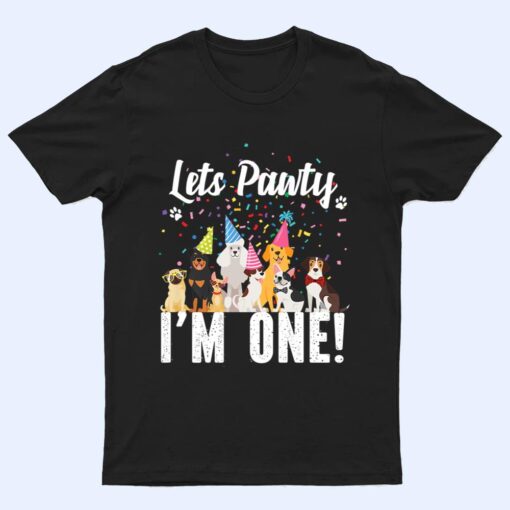 Kids Lets Pawty I'm ONE! Puppy Dog Themed Birthday Party Outfit T Shirt