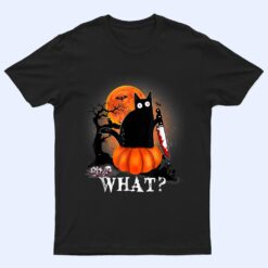 Killer Halloween Scary Moon Black Cat With Knife Pumpkin T Shirt