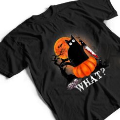 Killer Halloween Scary Moon Black Cat With Knife Pumpkin T Shirt - Dream Art Europa