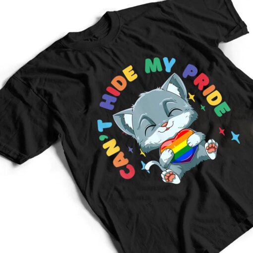 LGBQ Pride Rainbow Heart Cat Hugging LGBQ Heart T Shirt