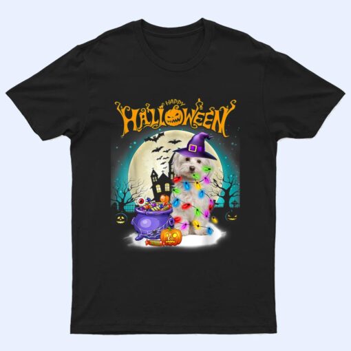 Maltese Dog And Moon Halloween Costume Dog Lover Funny T Shirt