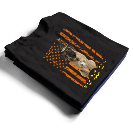 Mastiff Dog Pumpkin American Flag Vintage Halloween Witch T Shirt