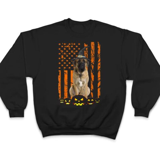 Mastiff Dog Pumpkin American Flag Vintage Halloween Witch T Shirt